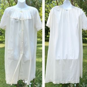 Vintage 60s SEARS pastel yellow Dressing Gown Button Robe Peignoir 36-38 M/L